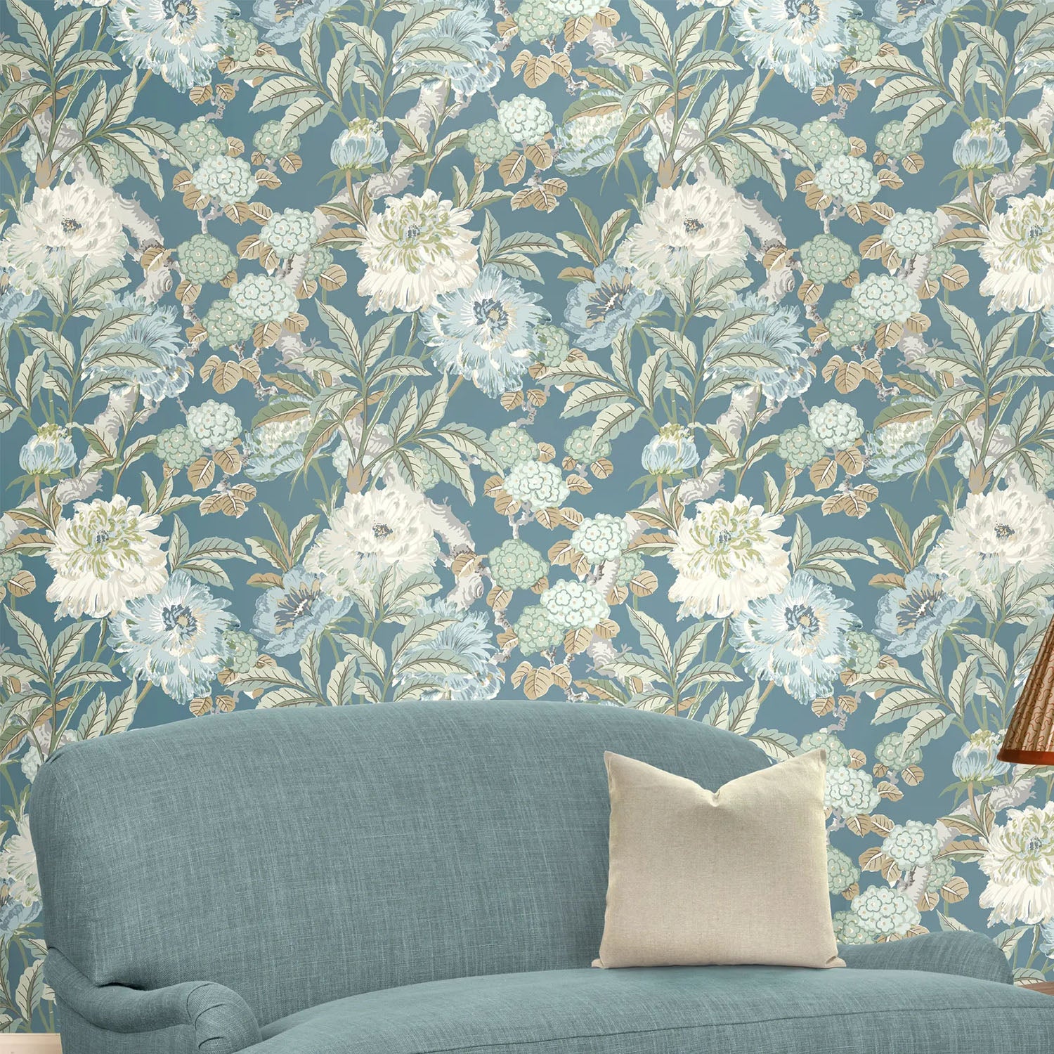 G P & J Baker Summer Peony Denim Wallpaper