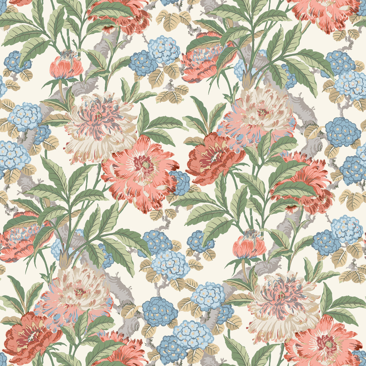 G P & J Baker Summer Peony Red/Green Wallpaper