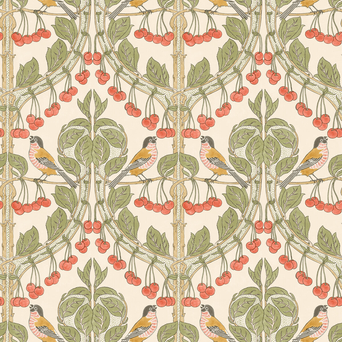 G P & J Baker Birds & Cherries Red/Green Wallpaper