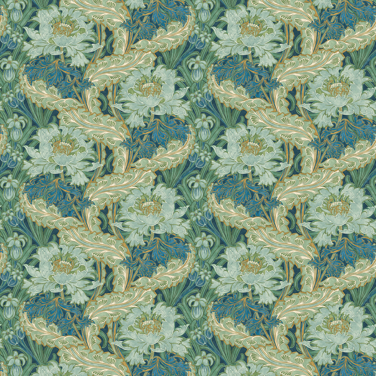 G P & J Baker Brantwood Indigo/Teal Wallpaper