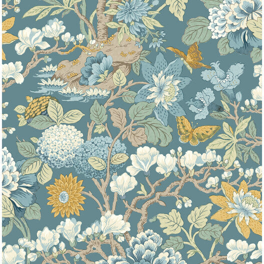 G P & J Baker Little Magnolia Denim/Ochre Wallpaper