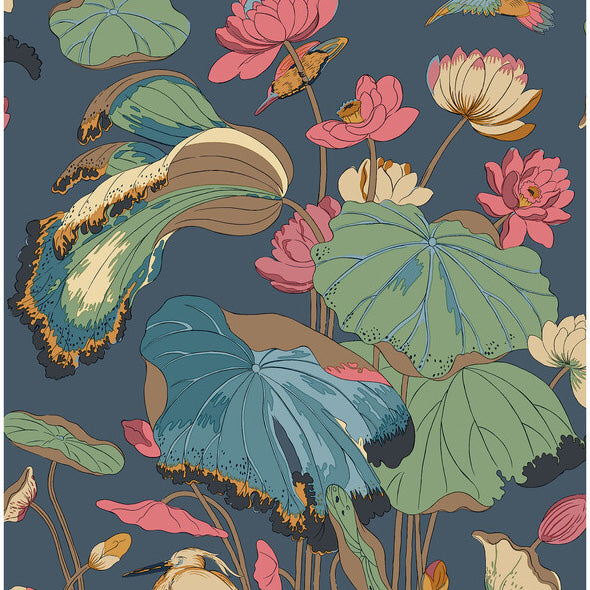 G P & J Baker Nympheus Indigo/Teal Wallpaper