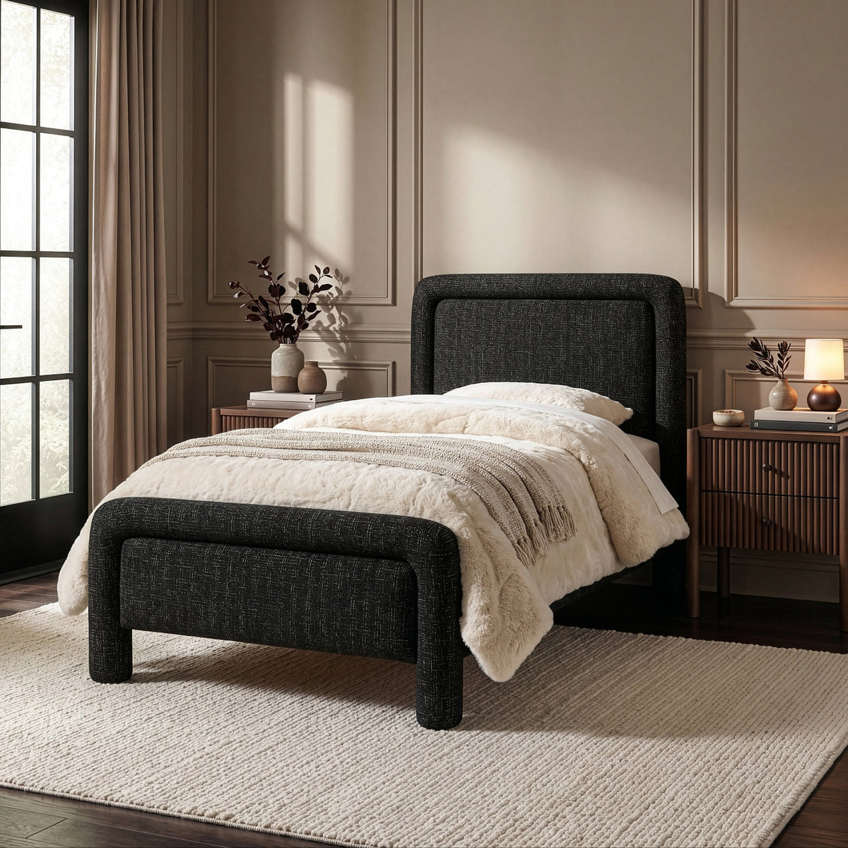 Baylor Black Fabric Withinterwoven Chenille Upholstered Bed