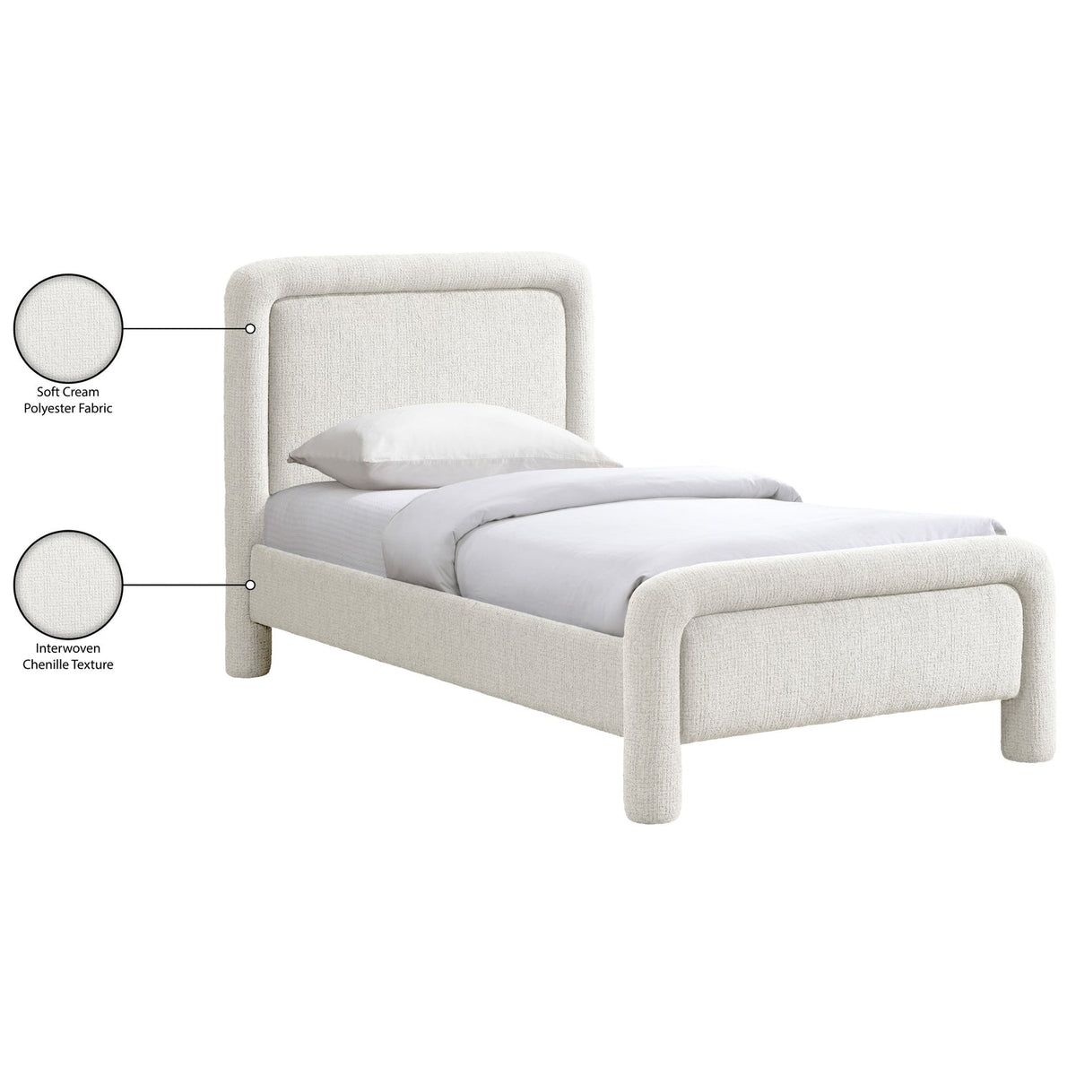 Baylor Cream Fabric Withinterwoven Chenille Upholstered Bed
