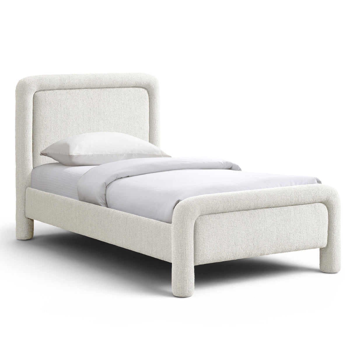 Baylor Cream Fabric With Interwoven Chenille Upholstered Bed in cream interwoven polyester fabric, primary product view