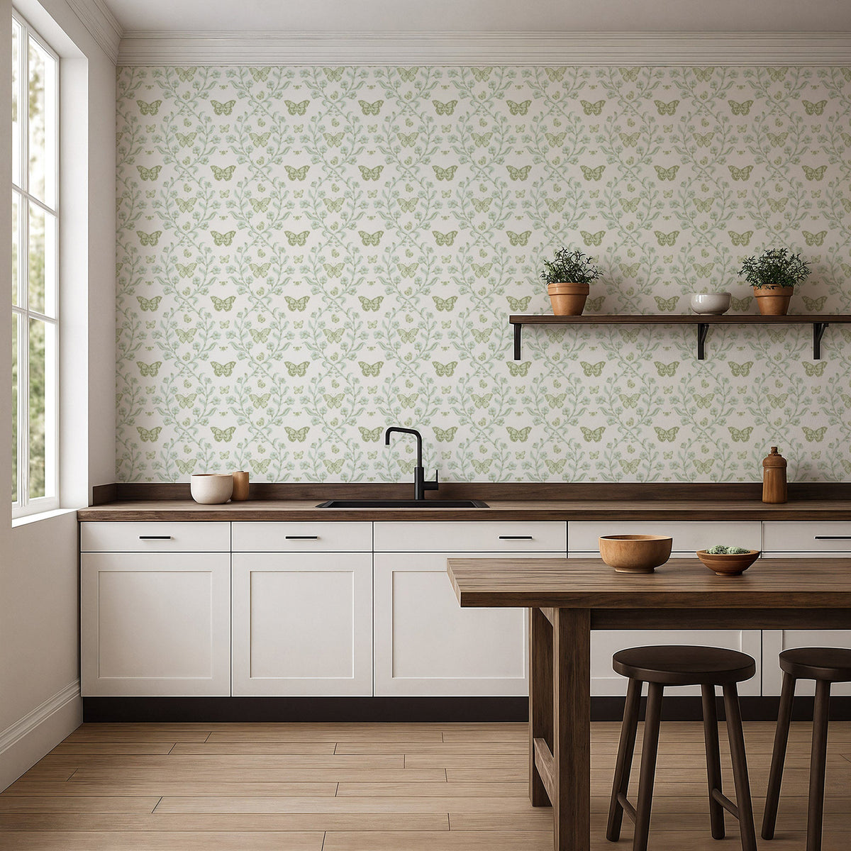 Mitchell Black Butterfly Garden Wallpaper