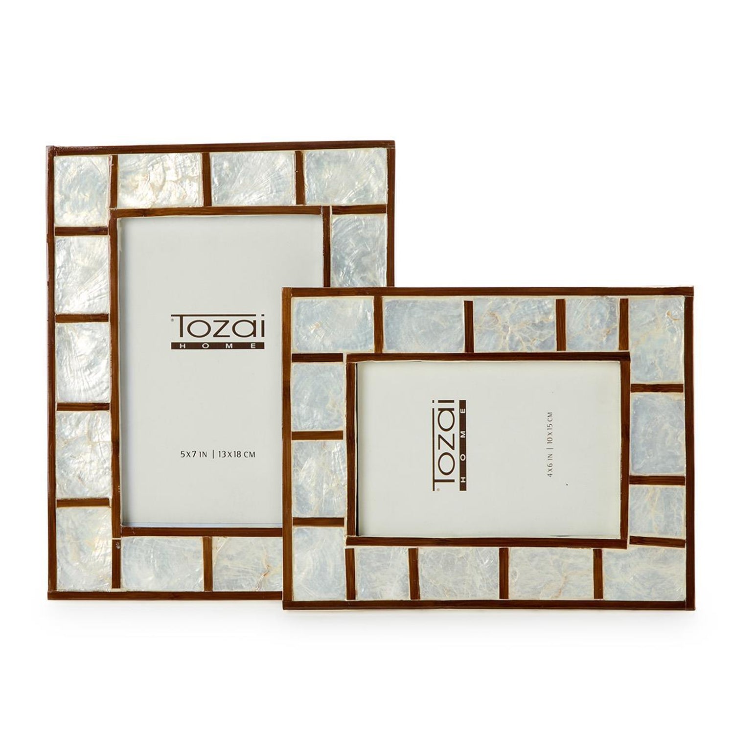 Hand Inlaid Bamboo/Capiz Shell Photo Frame Set of 2