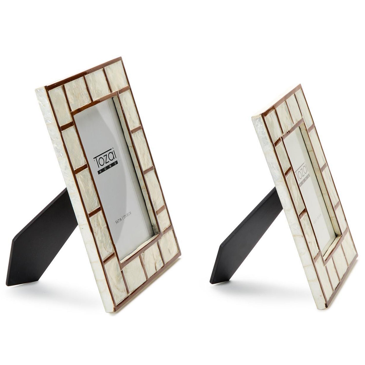 Hand Inlaid Bamboo/Capiz Shell Photo Frame Set of 2