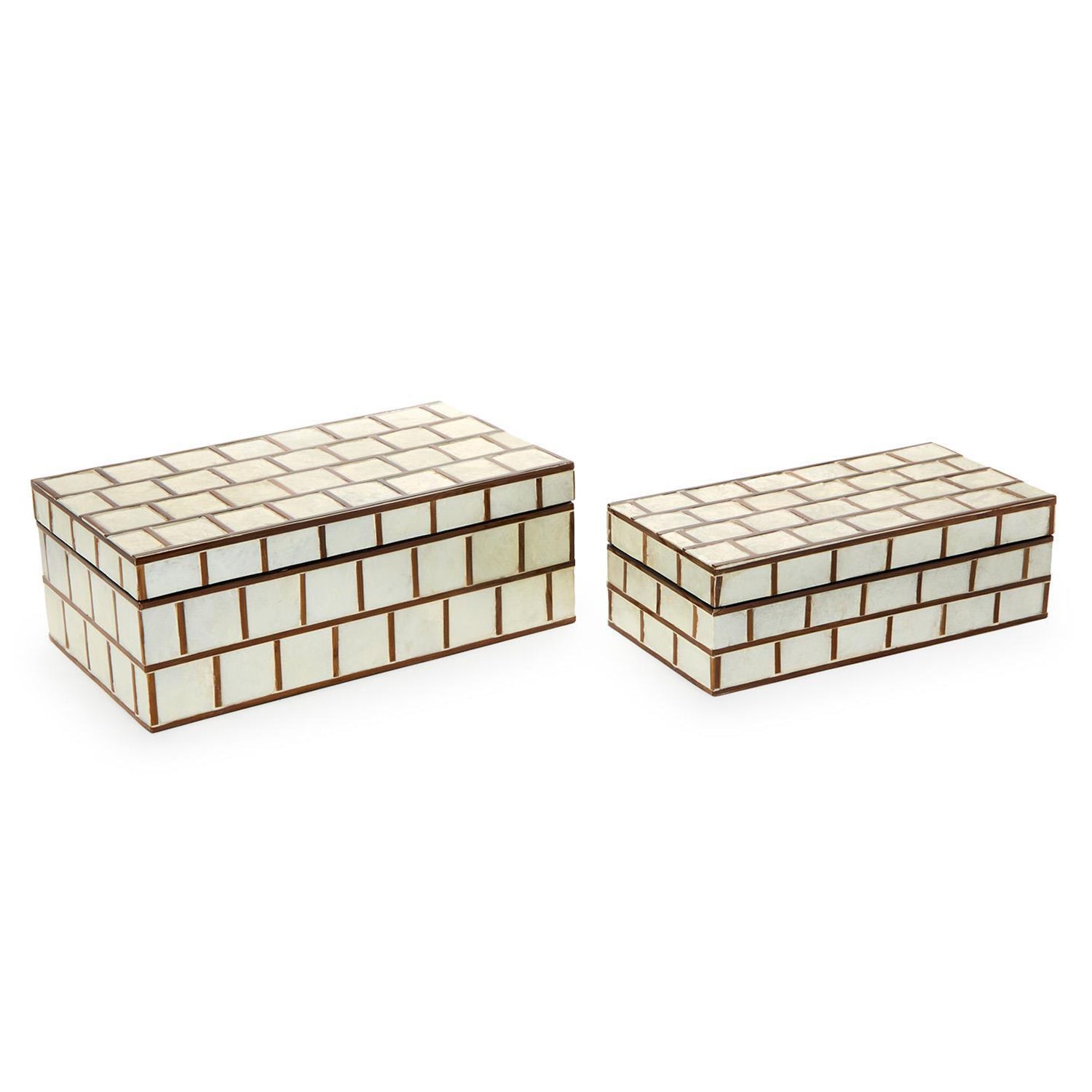 Hand Inlaid Bamboo/Capiz Shell Nested Covered Box Set of 2