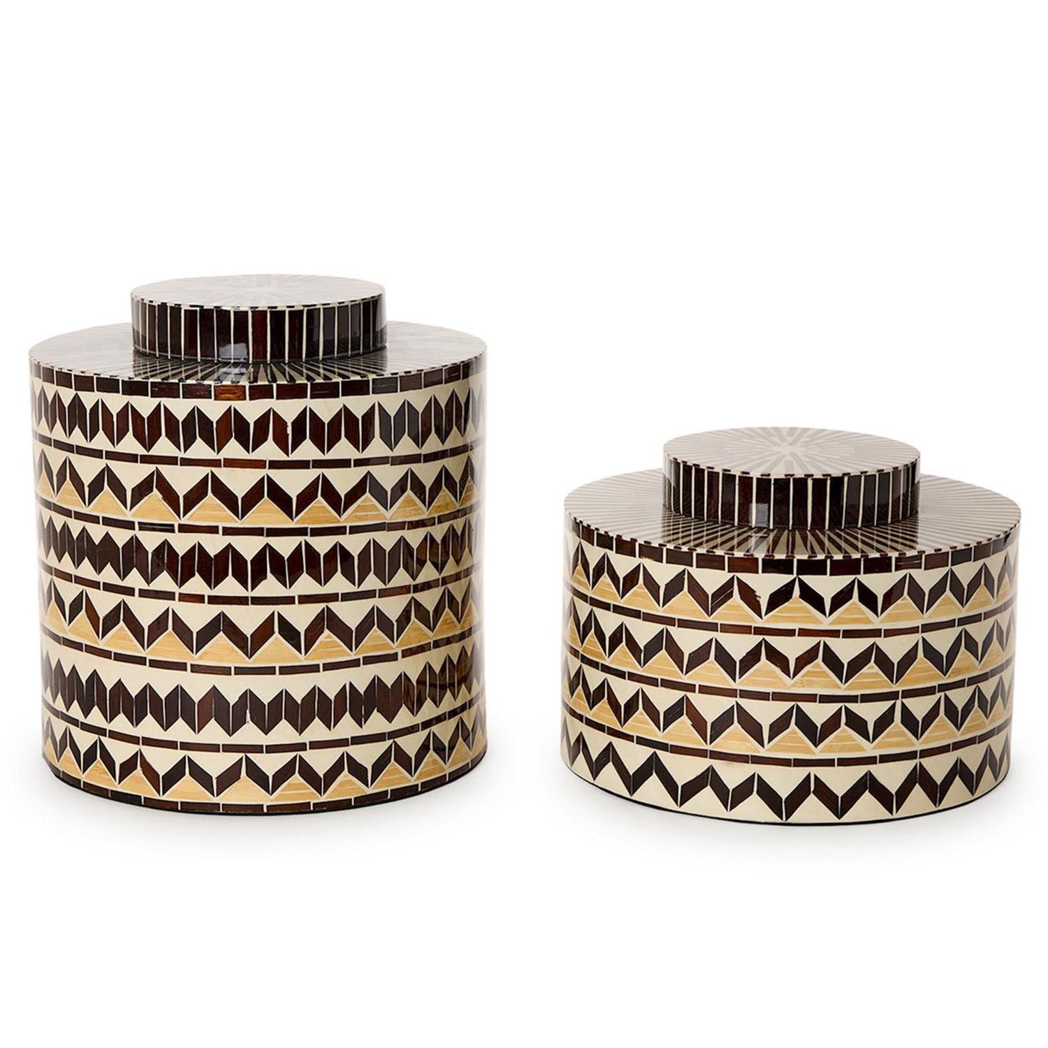 Earth Tone Patterned Artisan Crafted Covered Jar Set of 2