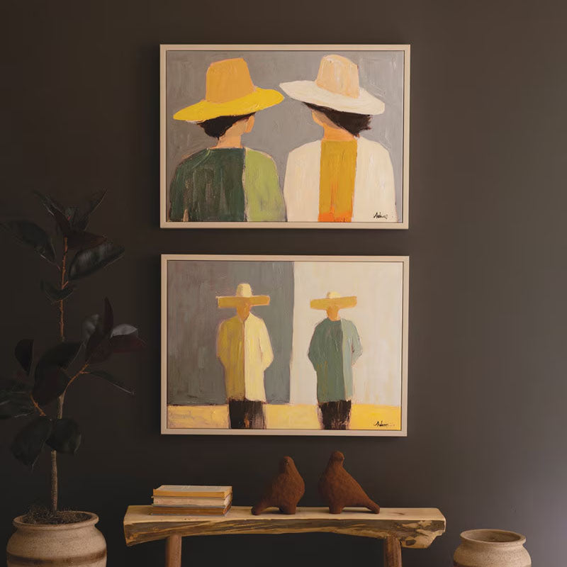 Men and Women in Hats Framed Artwork Set of 2