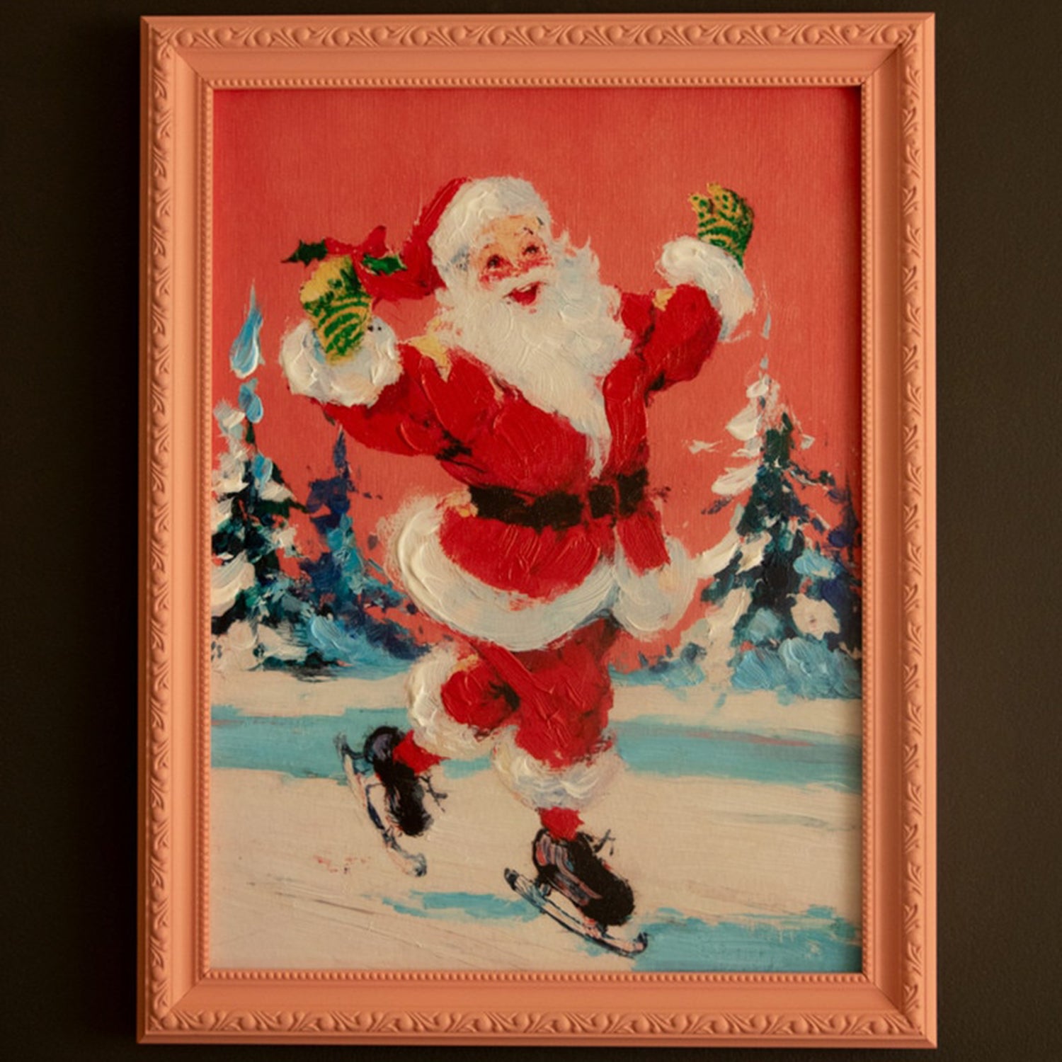 Ice Skating Santa Framed Painting