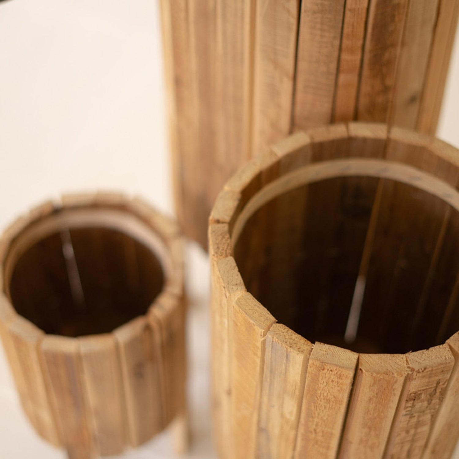 Round Recycled Wood Planter Set of 3