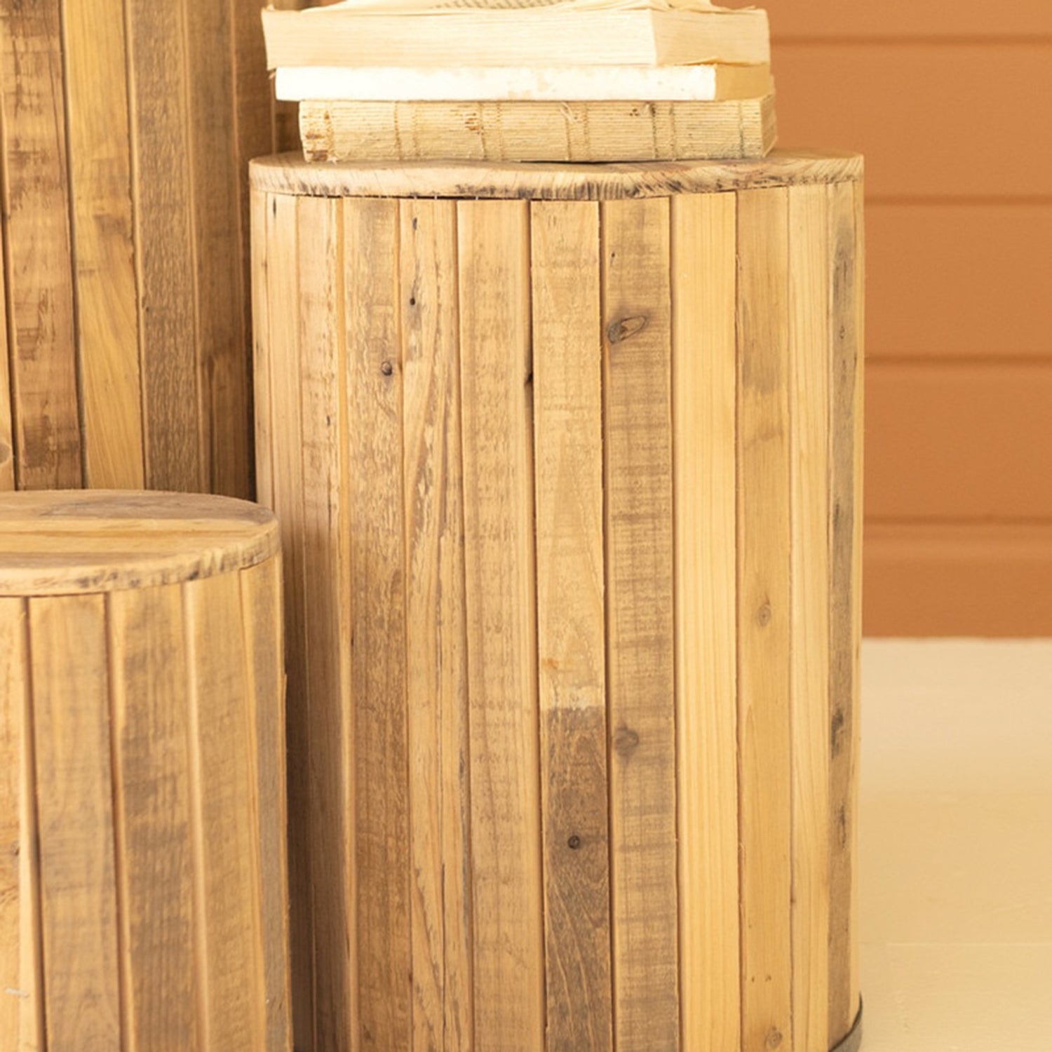 Round Recycled Wood Pedestasl Set of 3