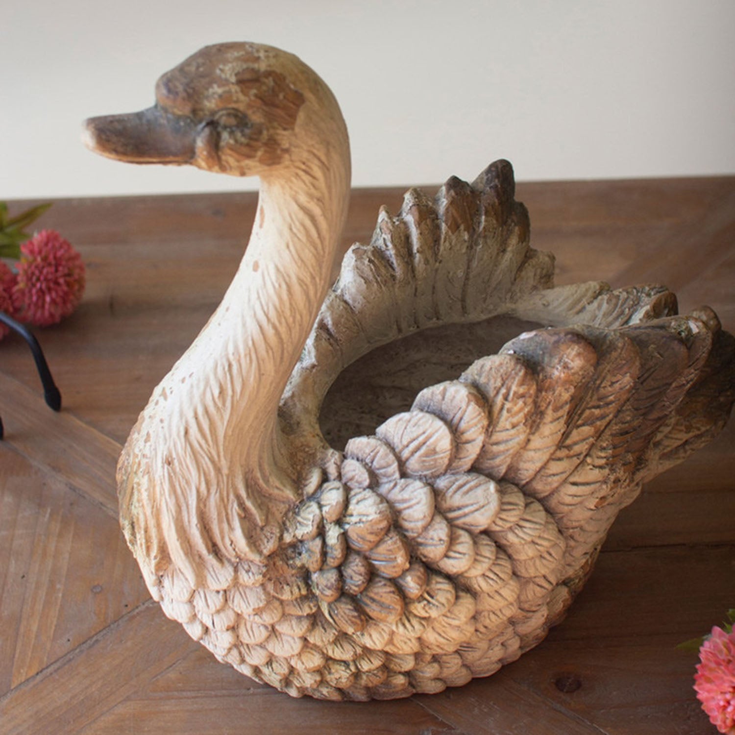 Faux Concrete Swan Planter