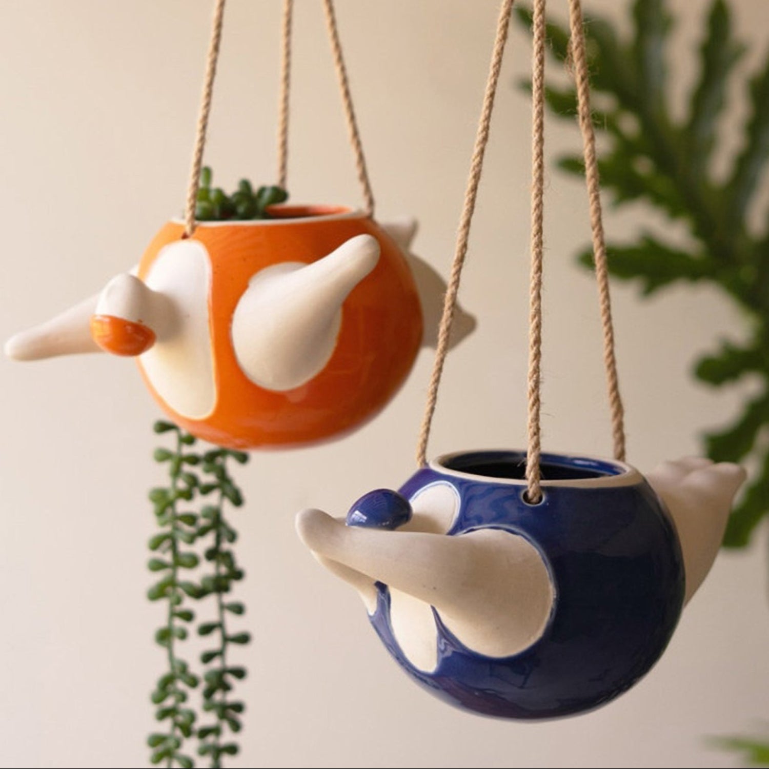 ceramic hanging planter set Kalalou Inc Set Of Two Hanging Ceramic Swimmers Planters