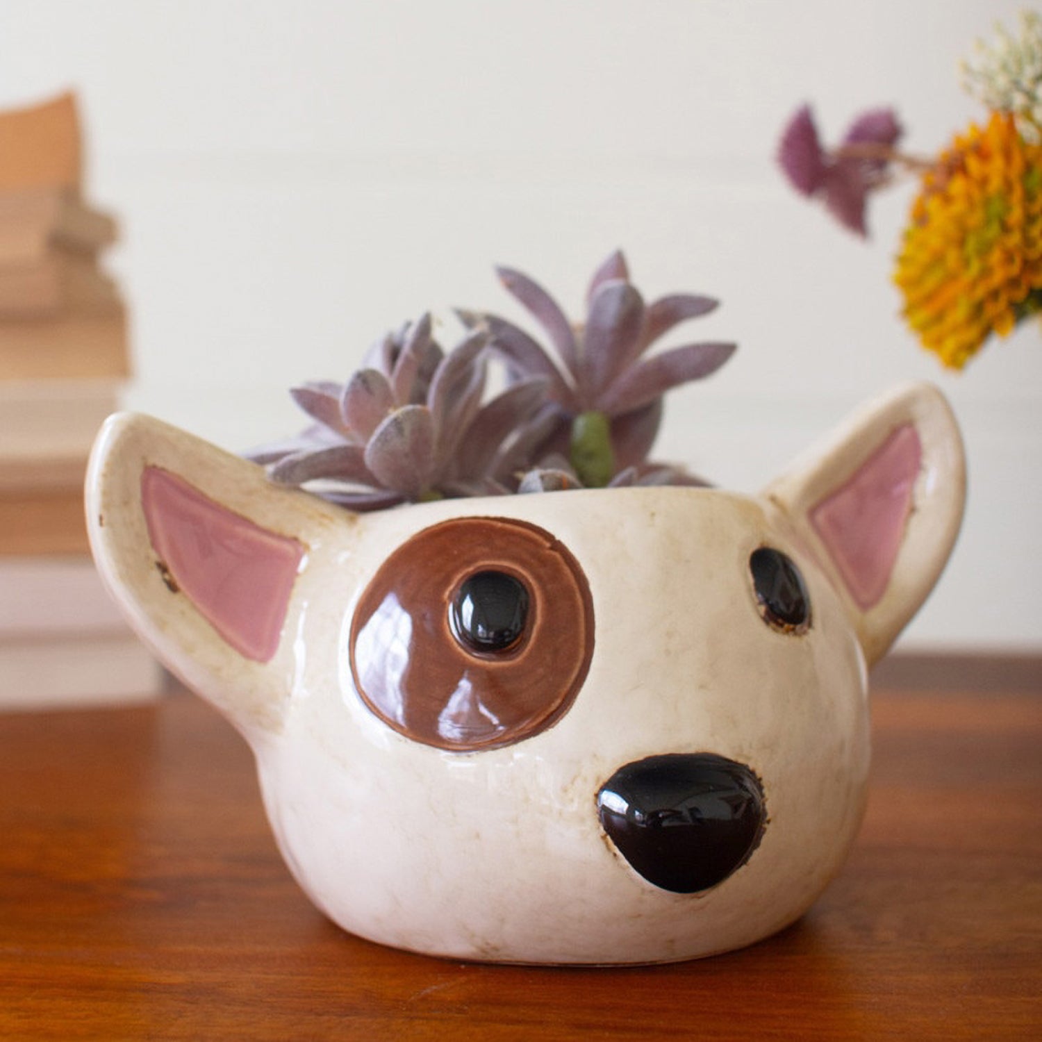 Black and White Dog Head Planter Set of 2