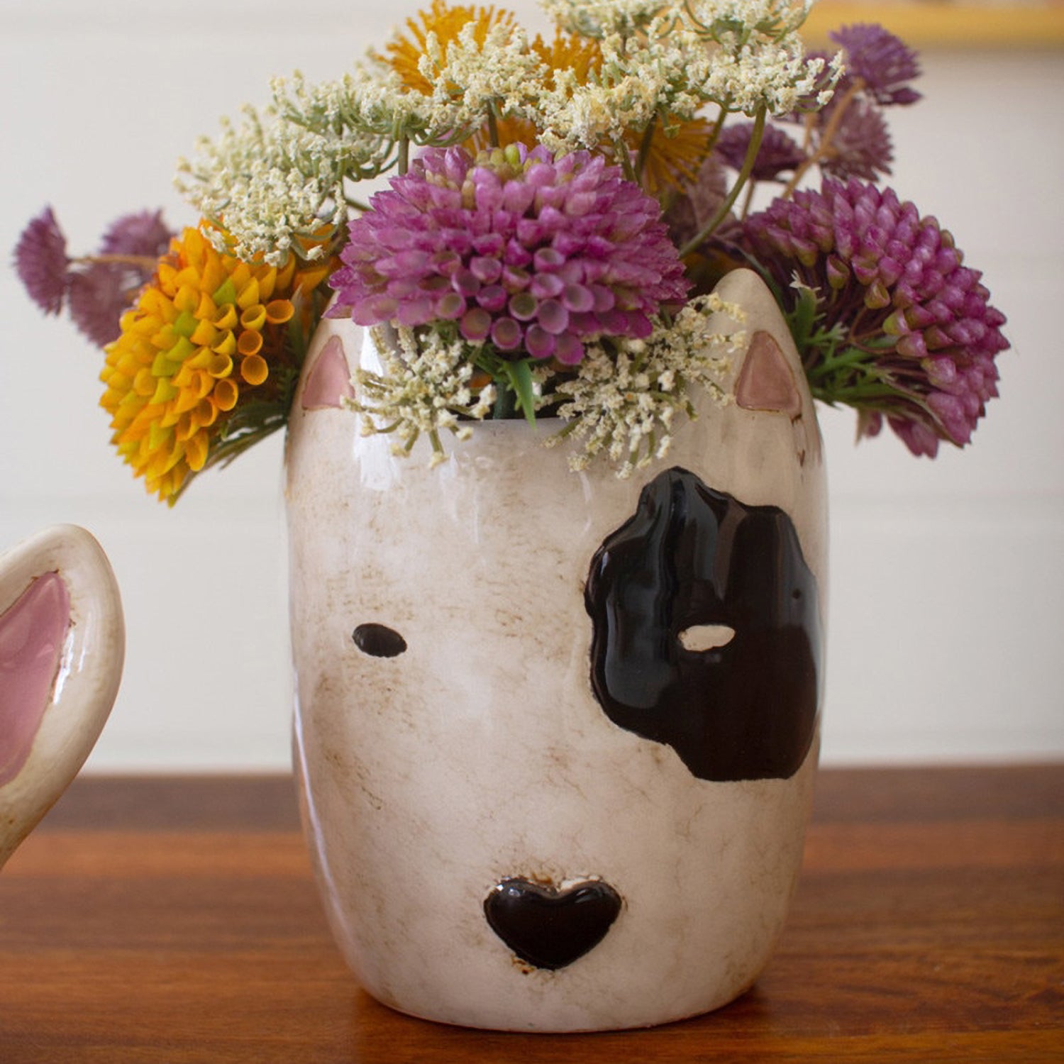 Black and White Dog Head Planter Set of 2