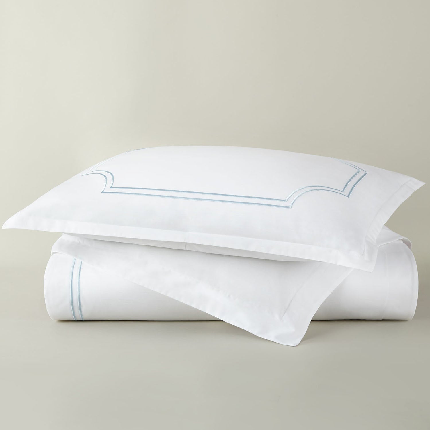Peacock Alley Deco embroidered cotton percale duvet set close-up of the embroidered border