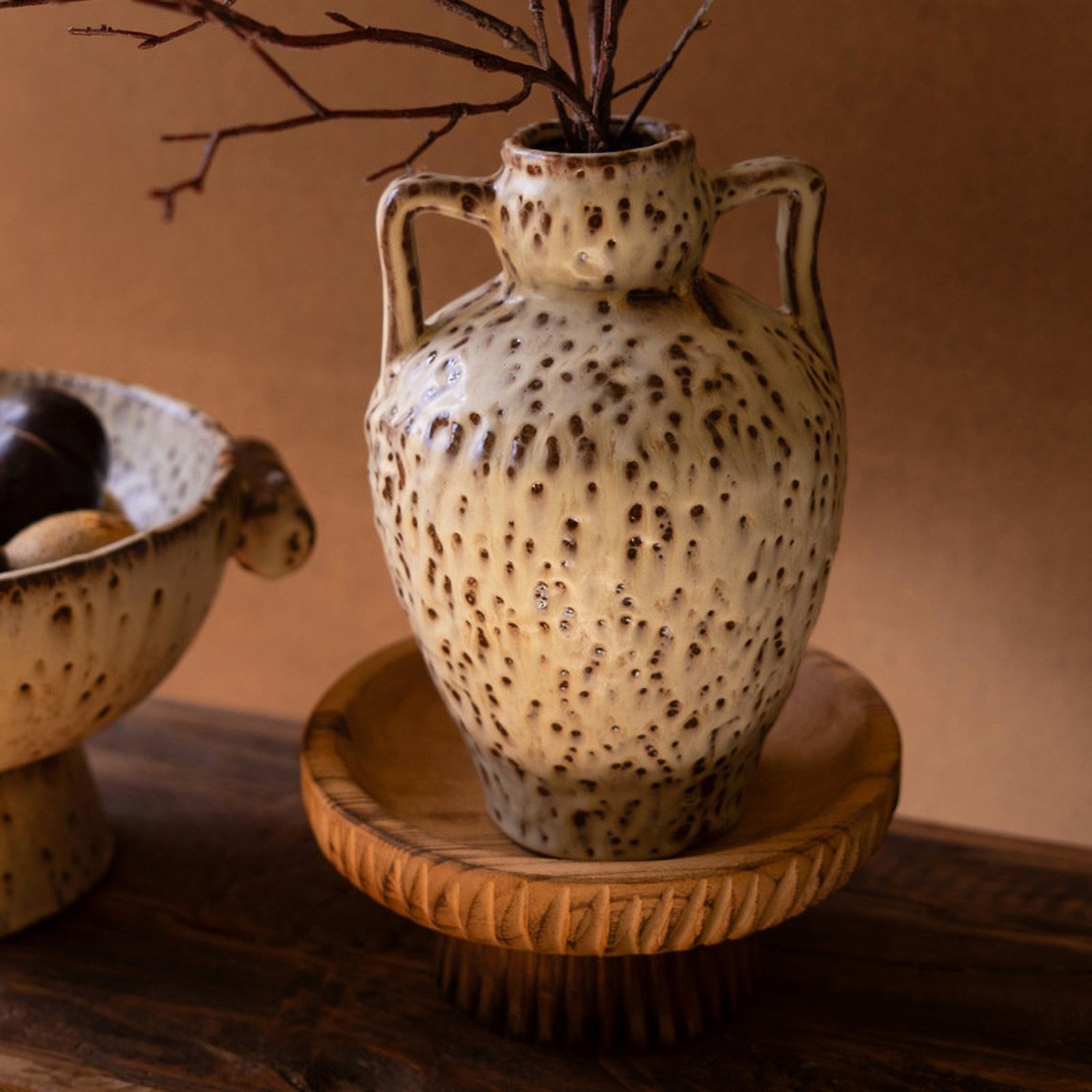 Rustic Ceramic Urn with Two Handles