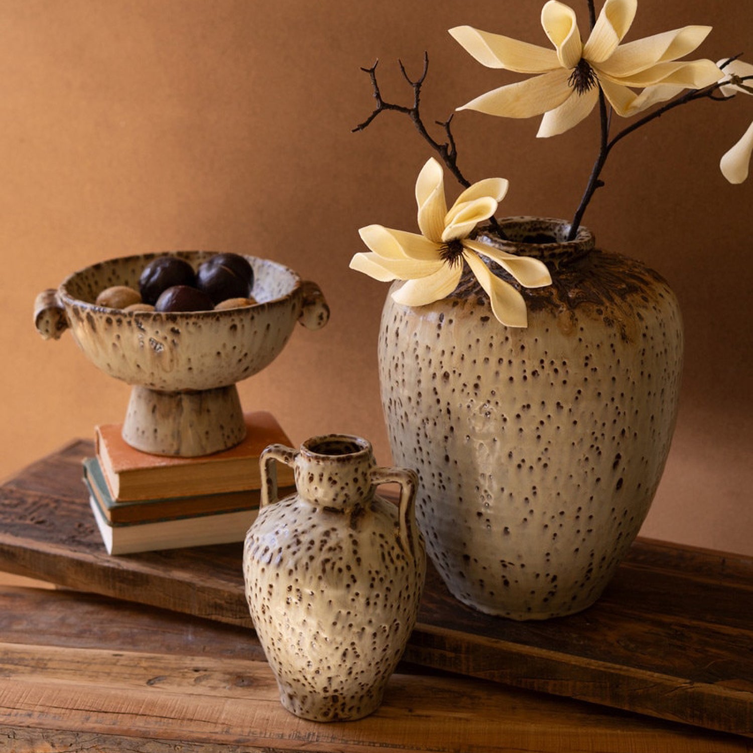 Rustic Ceramic Urn with Two Handles
