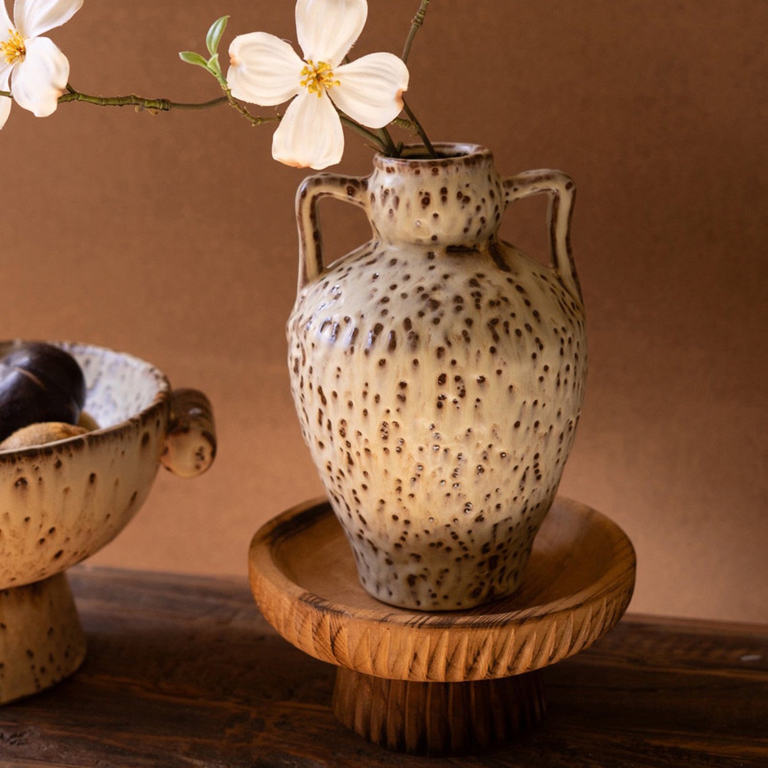 Rustic Ceramic Urn with Two Handles