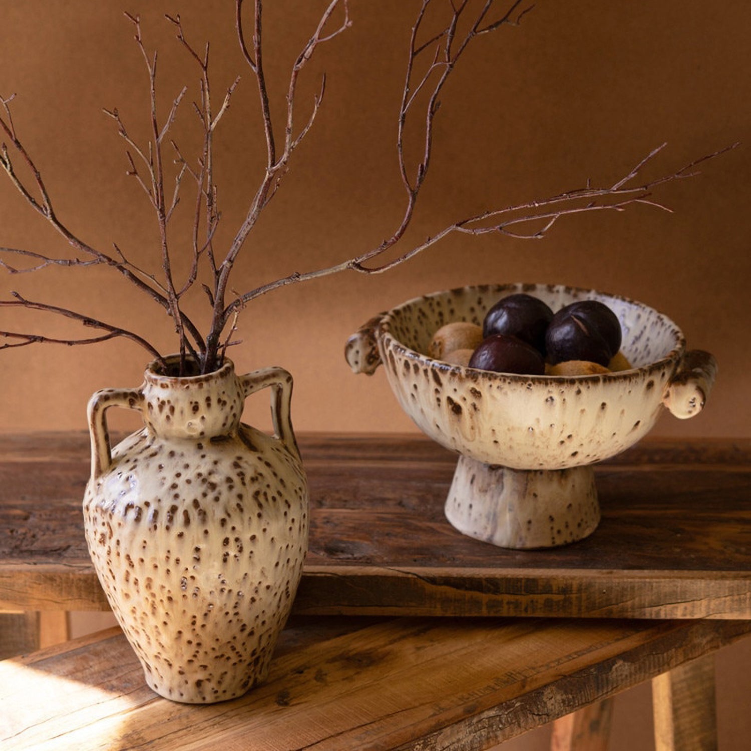 Rustic Ceramic Urn with Two Handles