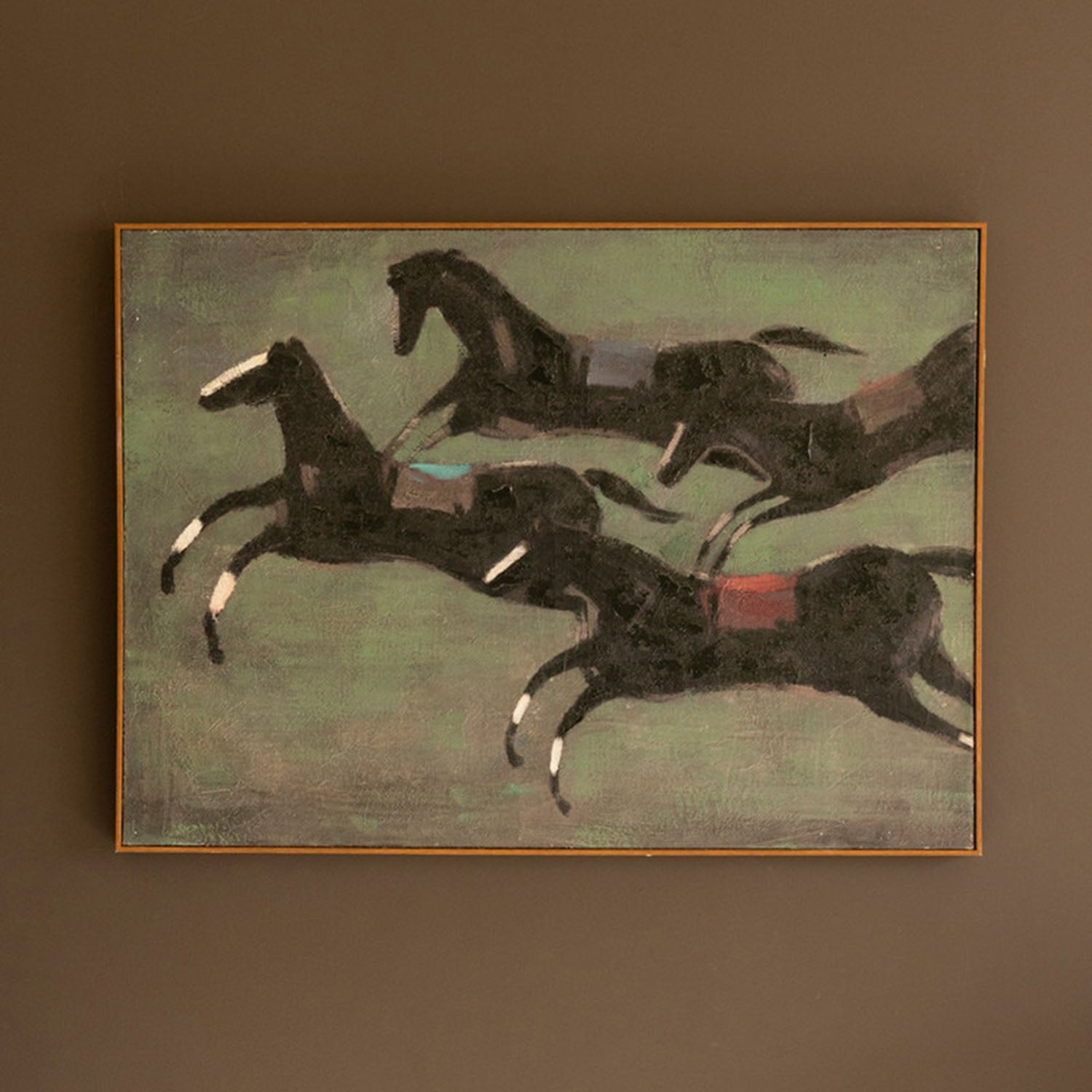 Four Runaway Race Horses Framed Artwork