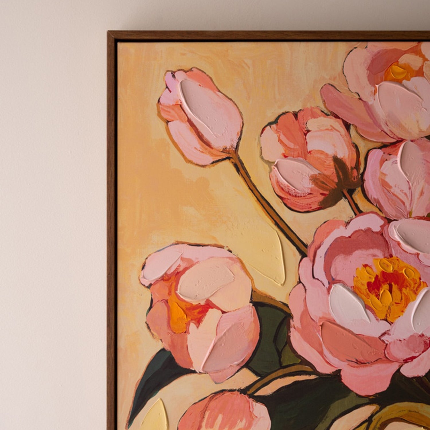 Pink Flowers with Blue Vase Framed Painting