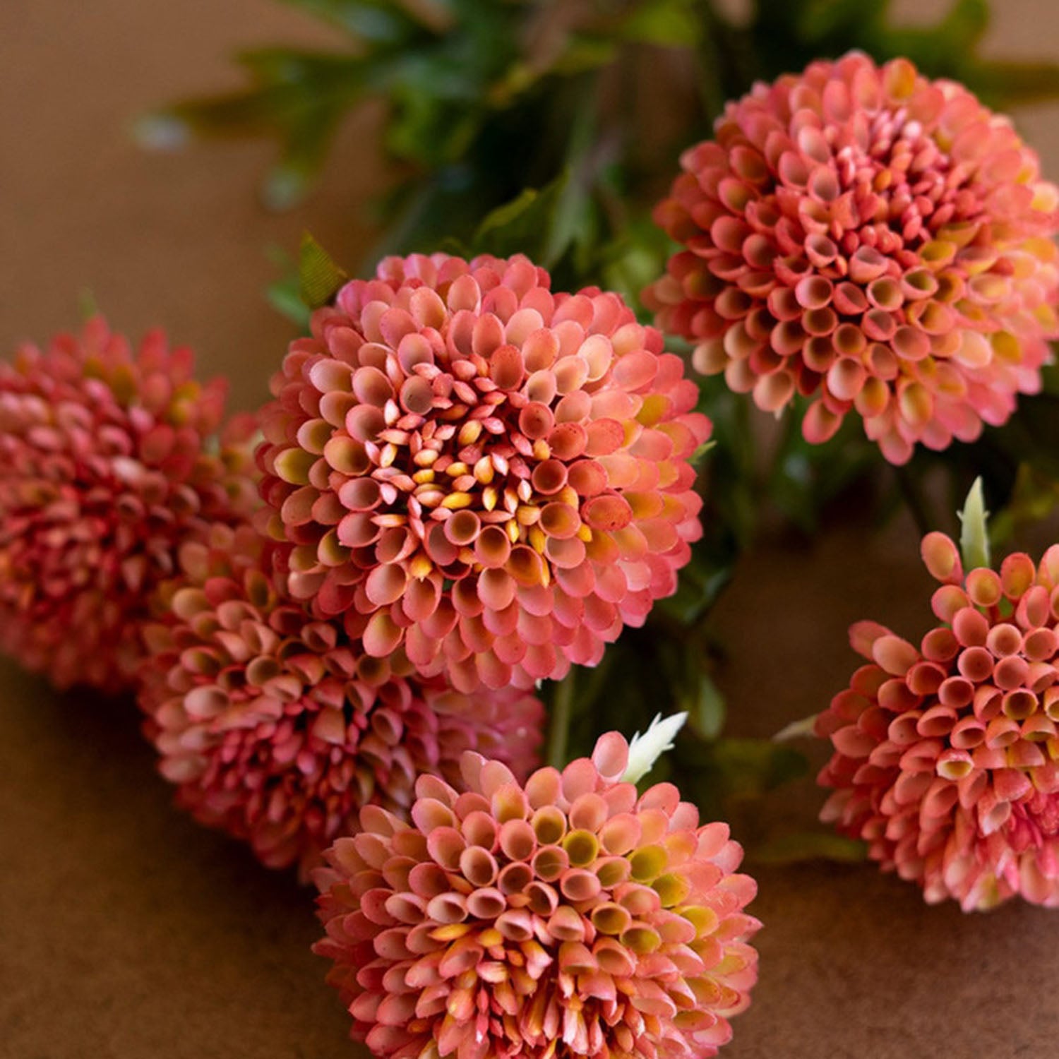 Overhead view of the faux dahlia blooms laid together