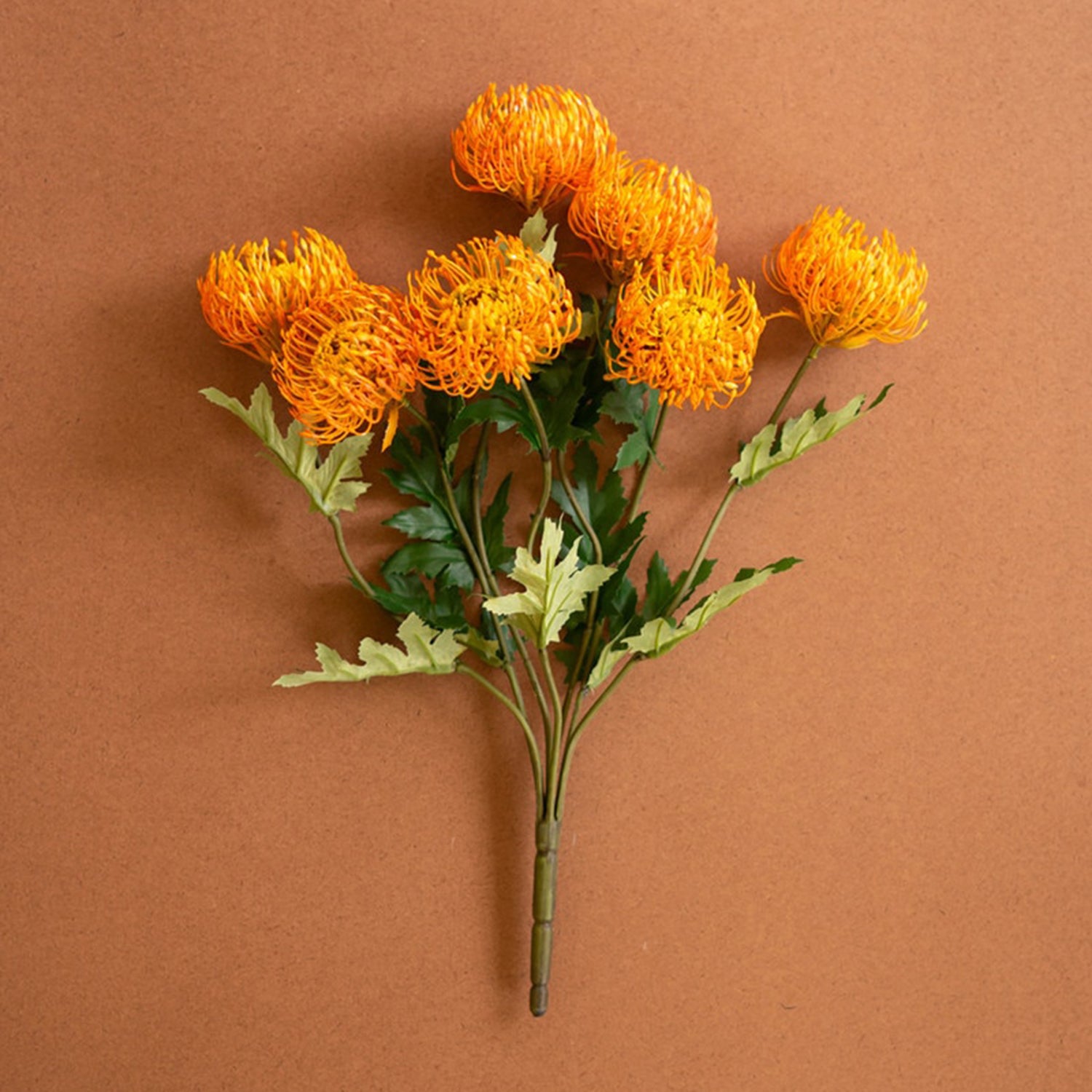 Artificial Pin Cushion Orange Protea Faux Plant Stem