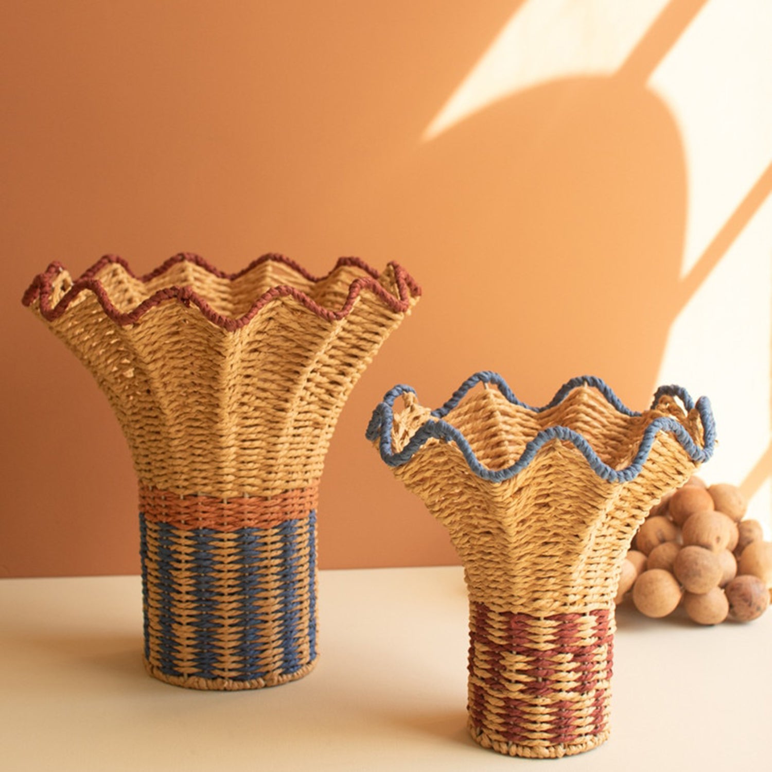 Twisted Paper Vases with Ruffled Rim Set of 2
