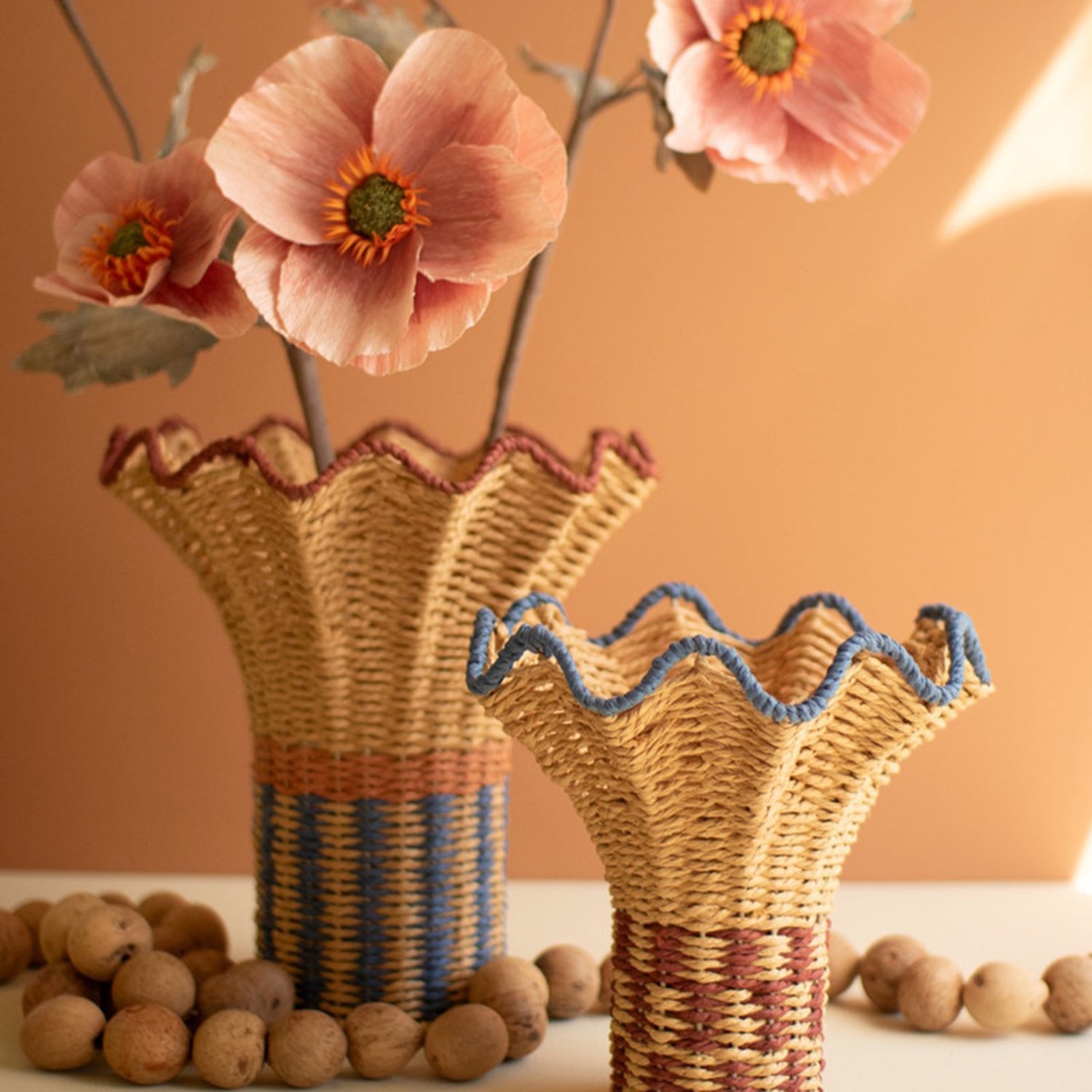 Twisted Paper Vases with Ruffled Rim Set of 2