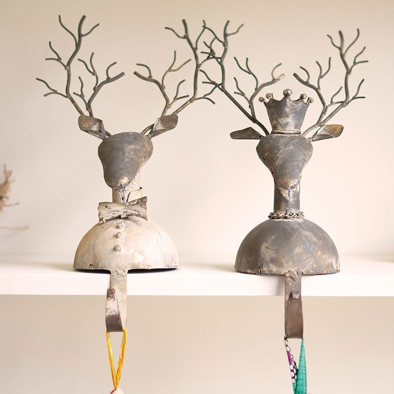 Metal Deer Stocking Holder Set of 2