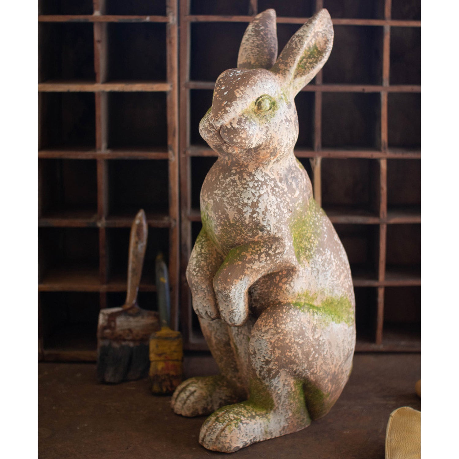 Tall Rabbit Faux Concrete Statue