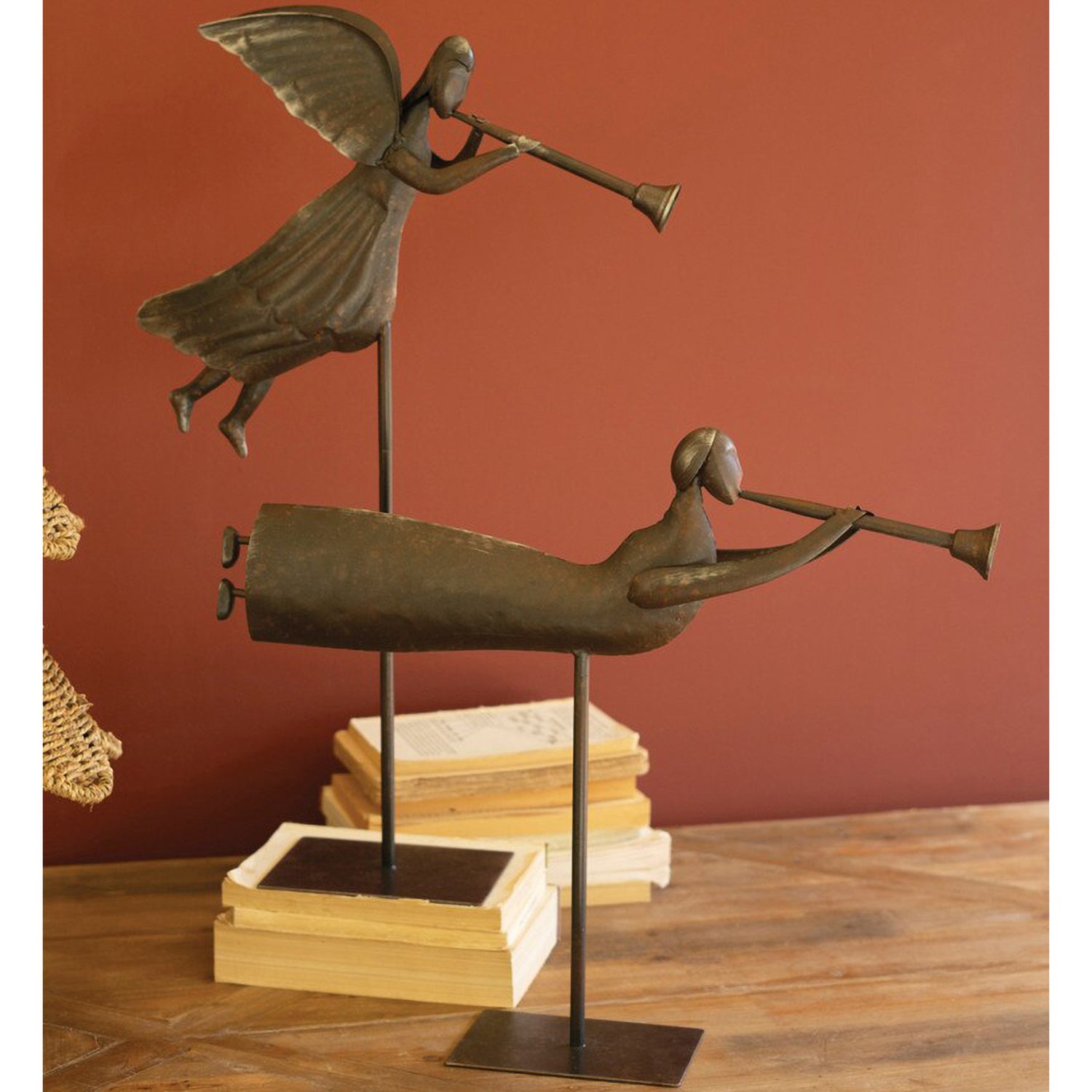 Rustic Metal Folk Art Angel Set of 2