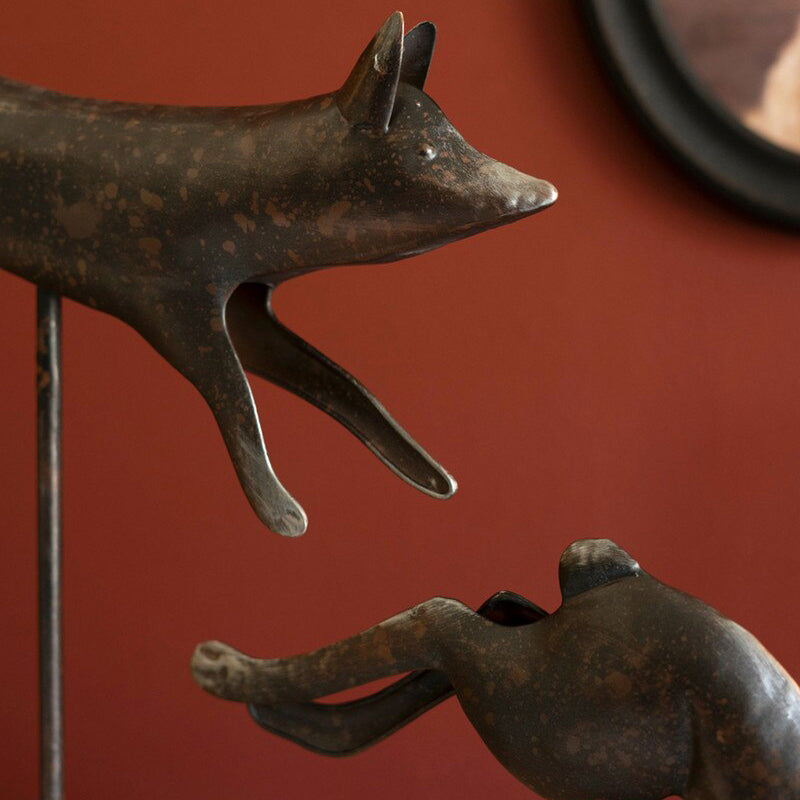 Fox and Rabbit on Stand Set of 2