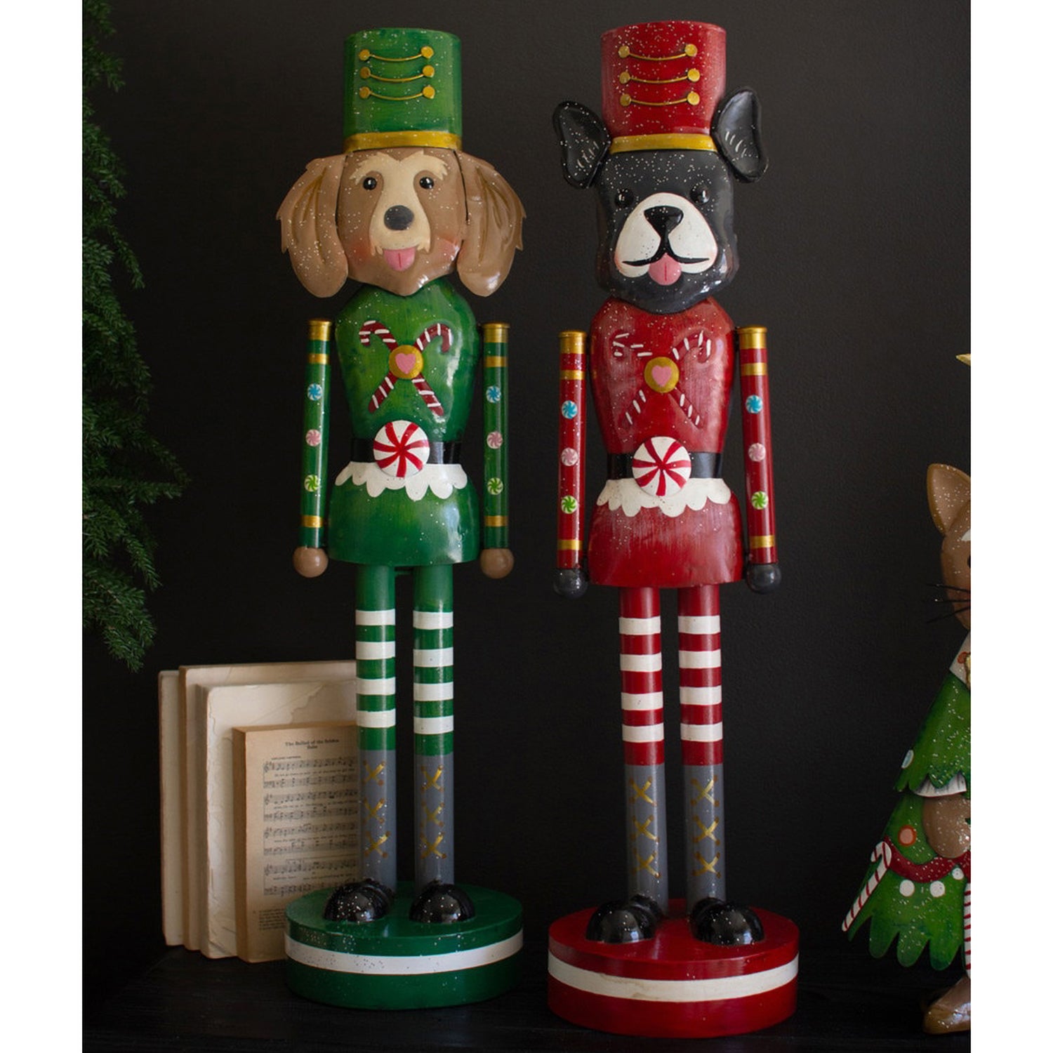 Metal Christmas Dog Nutcracker Set of 2