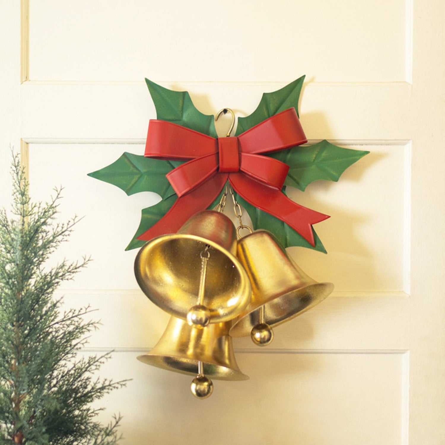 Painted Chrstmas Bells and Holly Door Hanger