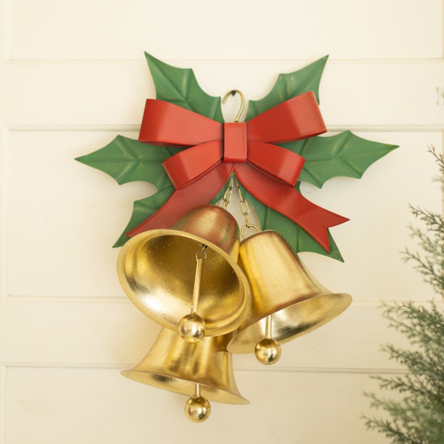 Painted Chrstmas Bells and Holly Door Hanger
