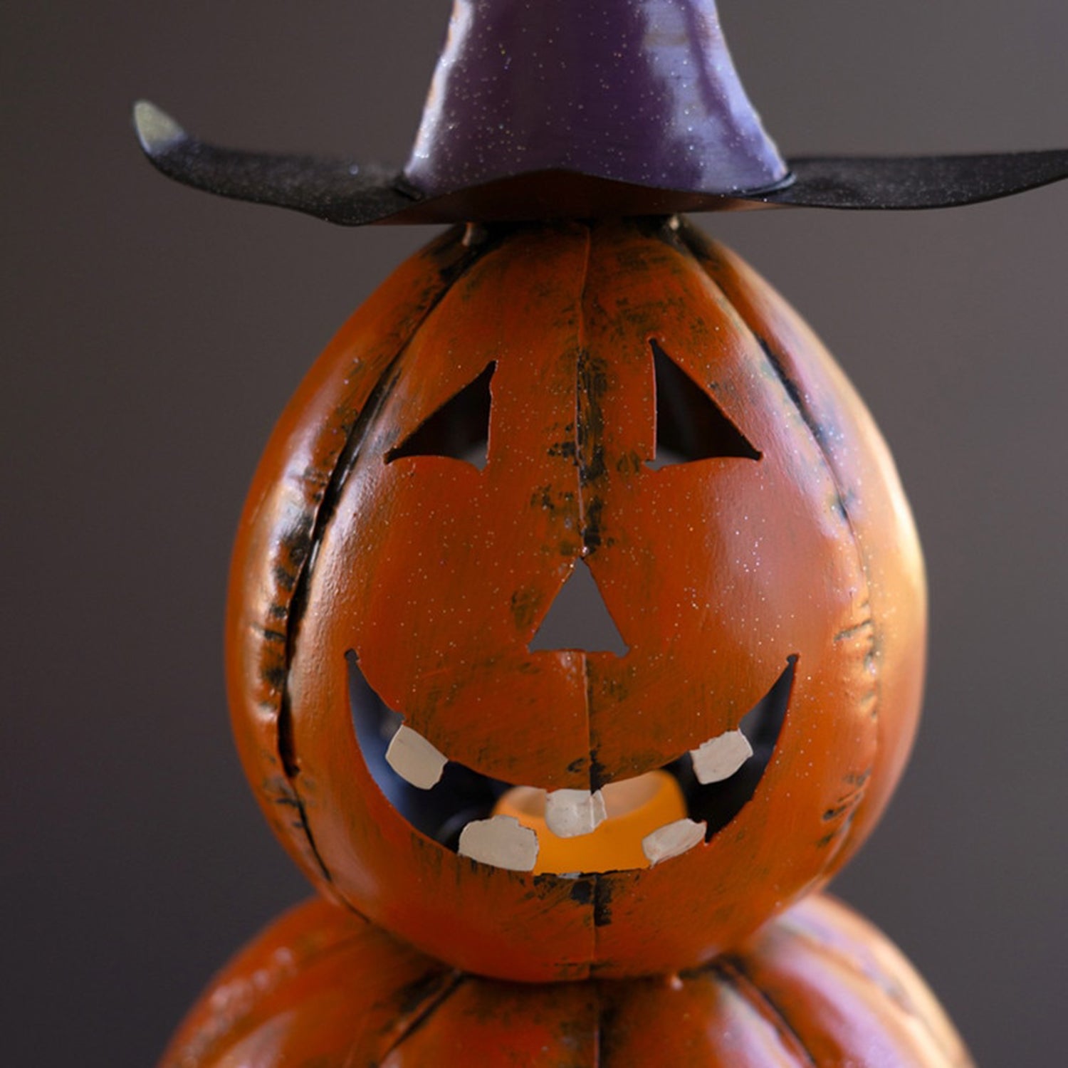 Four Stack Painted Jack-O-Lantern with Witch Hat