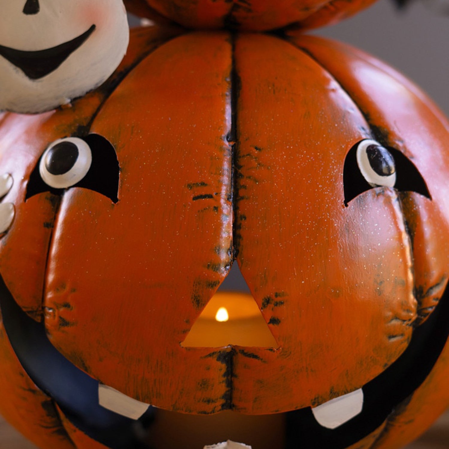 Four Stack Painted Jack-O-Lantern with Witch Hat