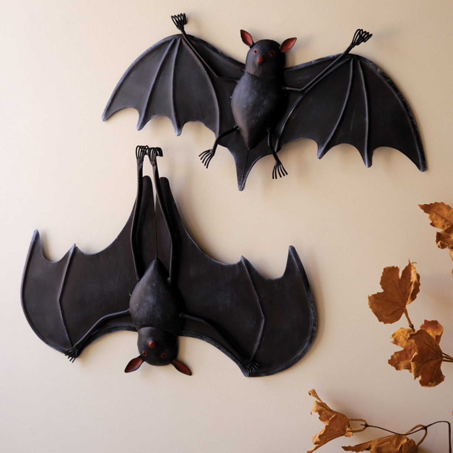 Painted Metal Halloween Bat Set of 2