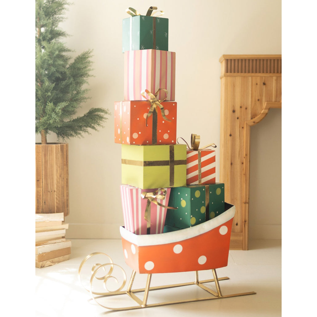 Giant Painted Metal Christmas Sleigh with Presents