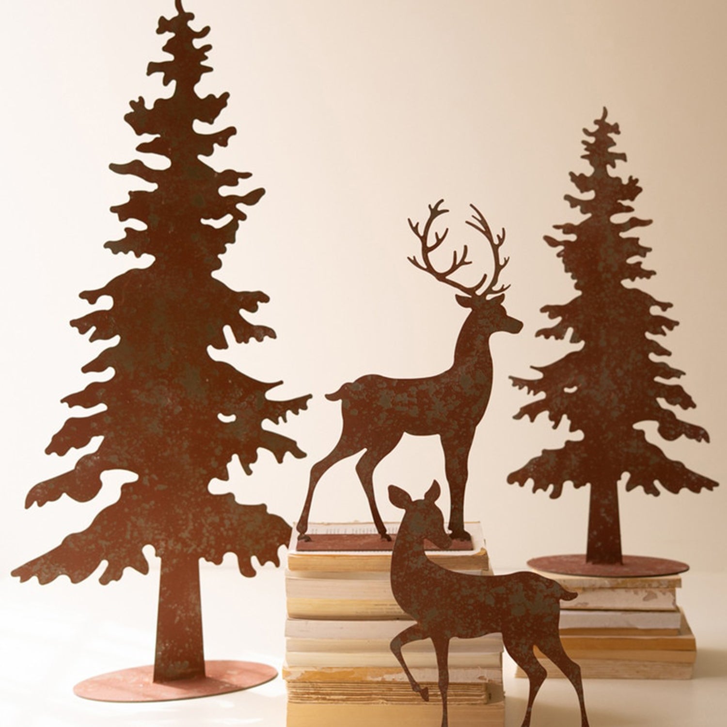Rustic Metal Christmas Trees and Reindeer Set of 4