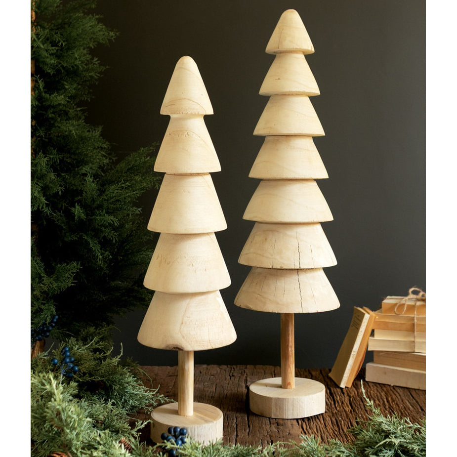 Turned Wood Christmas Tree Set of 2