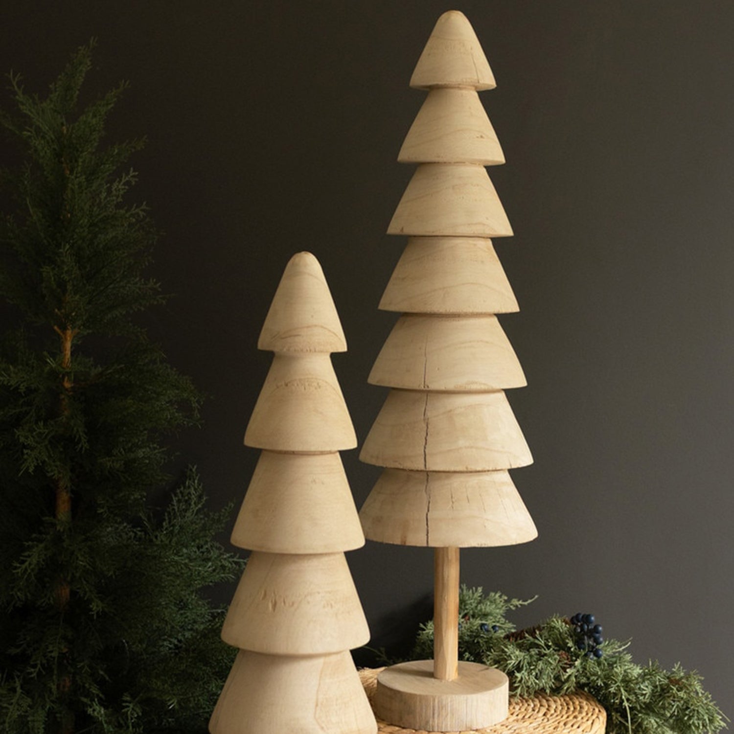 Turned Wood Christmas Tree Set of 2