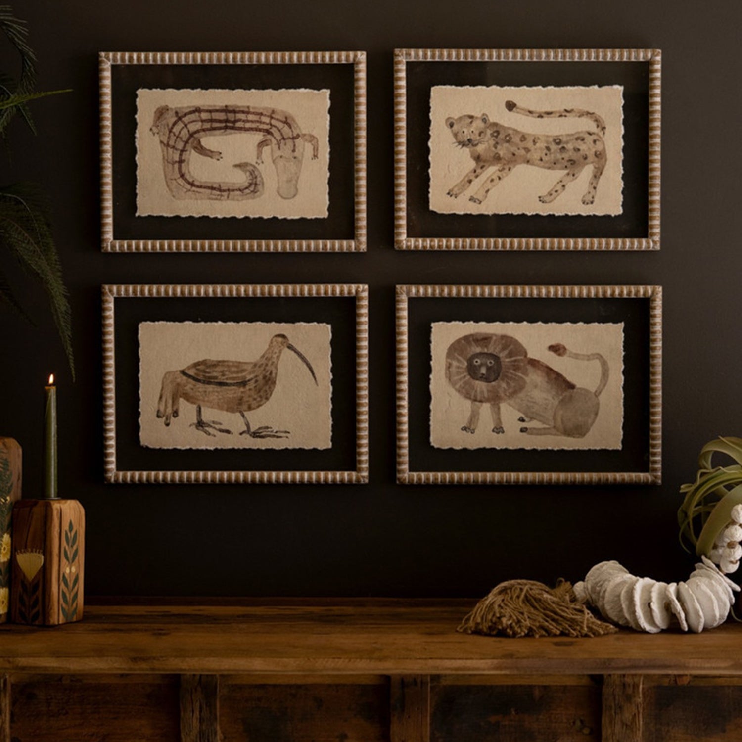 Animal Framed Print Under Glass Set of 4