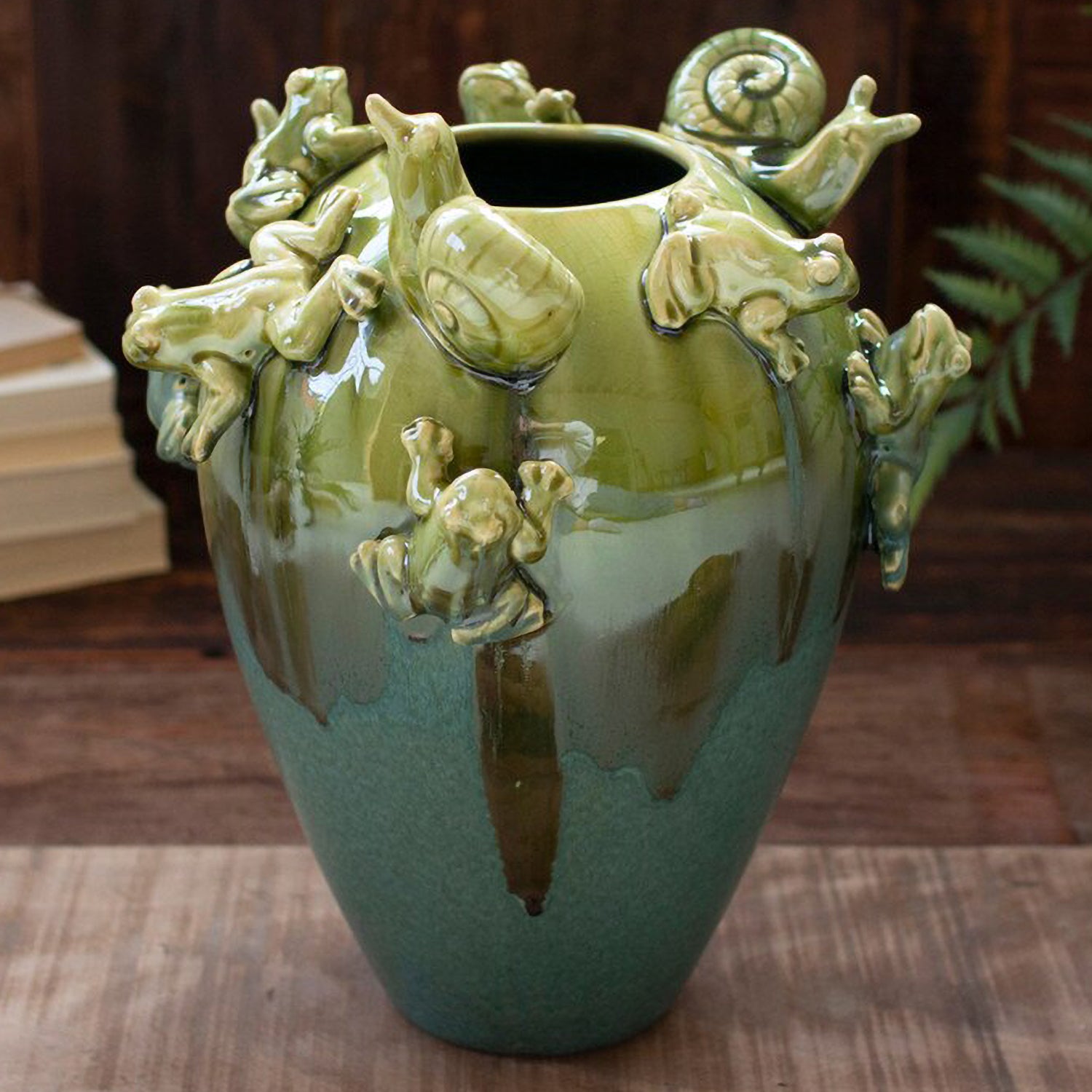 Ceramic Frogs and Snails Vase