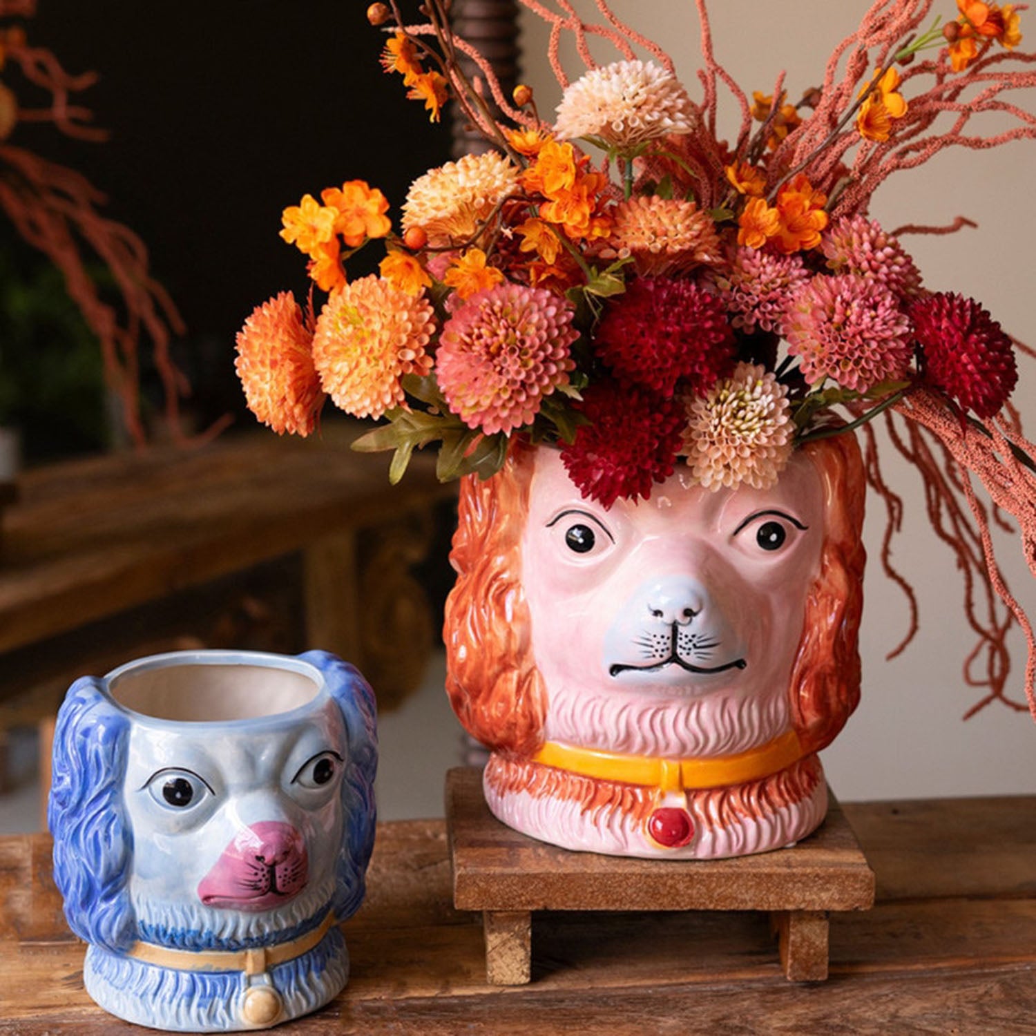 Vintage-Inspired Dog Vase Set of 2